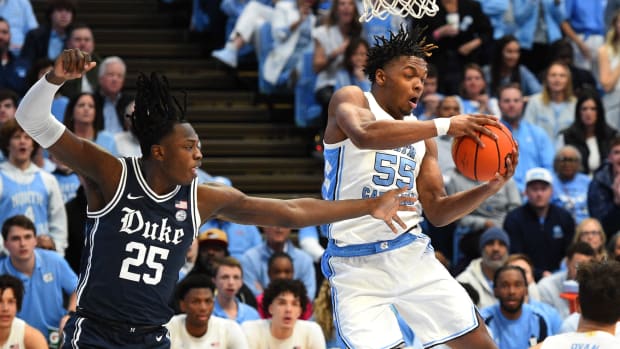 UNC basketball forward Harrison Ingram versus Duke